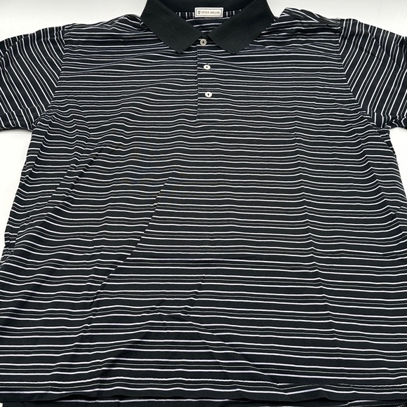 Peter Millar Mens Golf Polo Shirt Large Black Striped Short Sleeve Casual - Picture 1 of 9